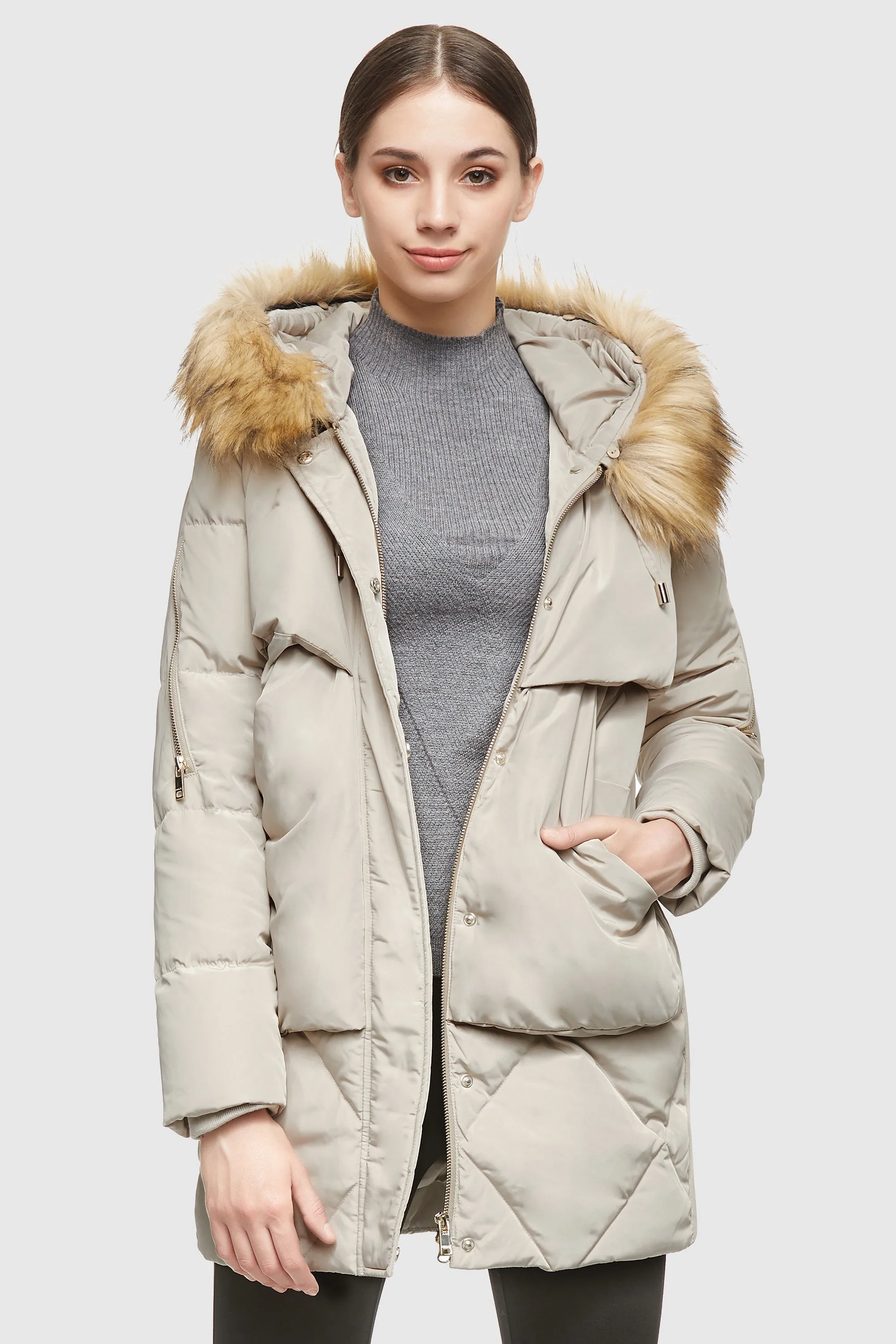 Removable Fur Large Pockets Down Jacket