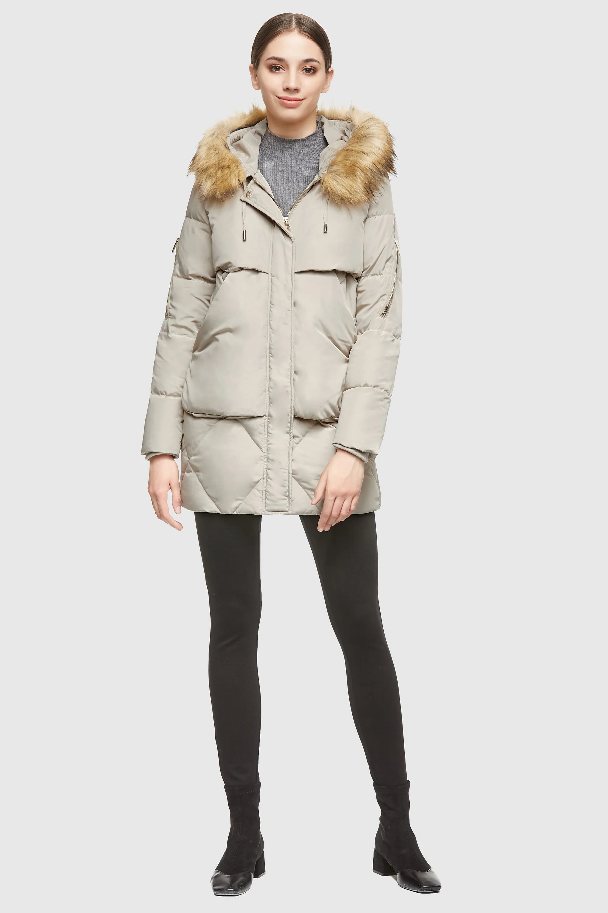 Removable Fur Large Pockets Down Jacket