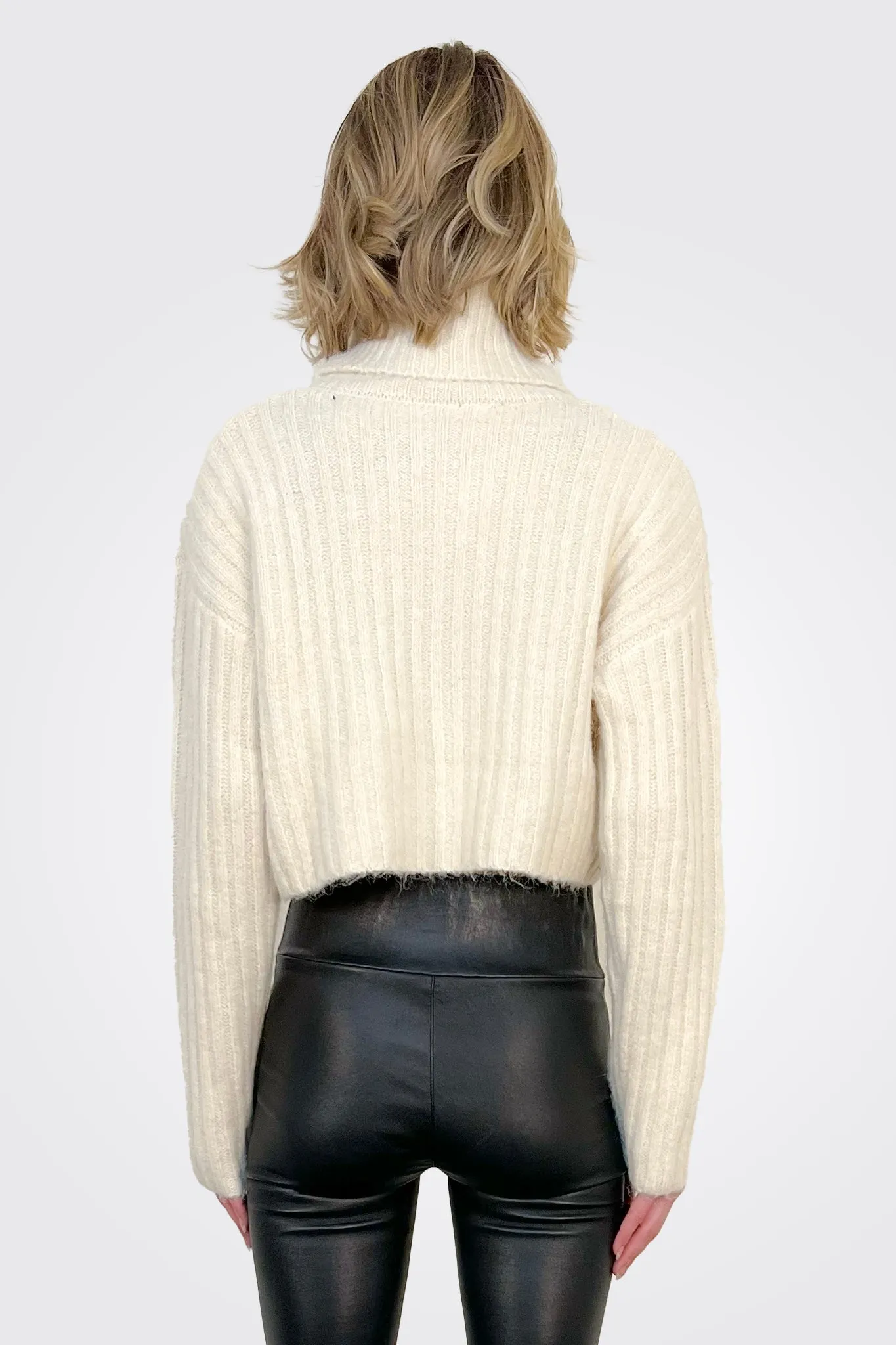 Rib Crop Turtleneck - Ivory