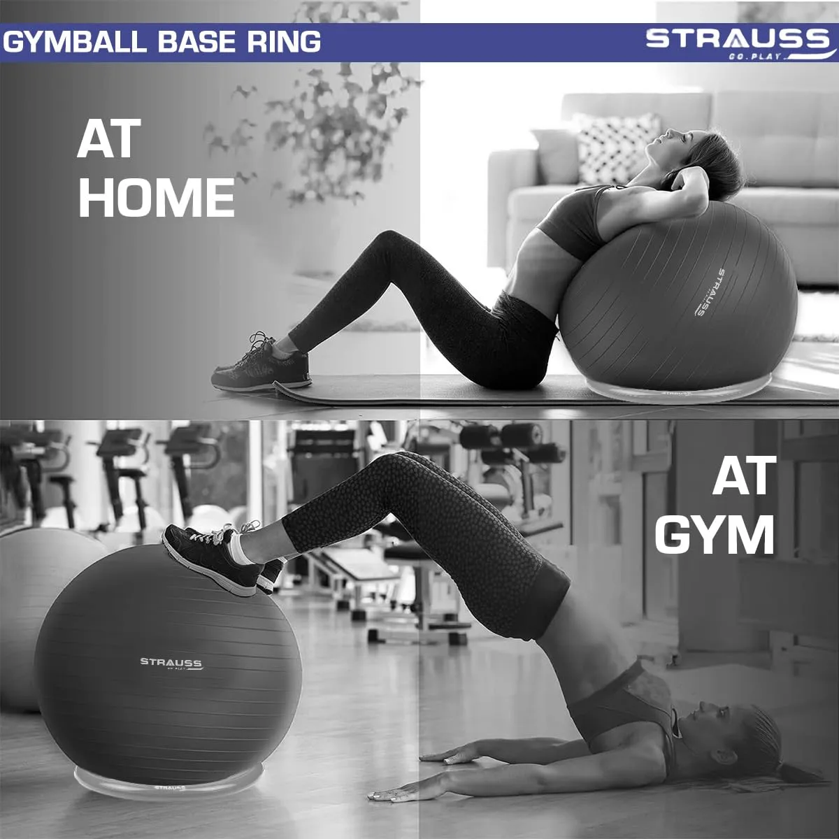 Strauss Gym Ball Base Ring | Round Anti Slip,Thickened & Stable Base| Yoga Ball Fitness Balance Base | Suitable for Home,Gym & Office,(Grey)