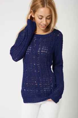 Trendy Dark Blue Cable Knit Jumper Ex-Branded