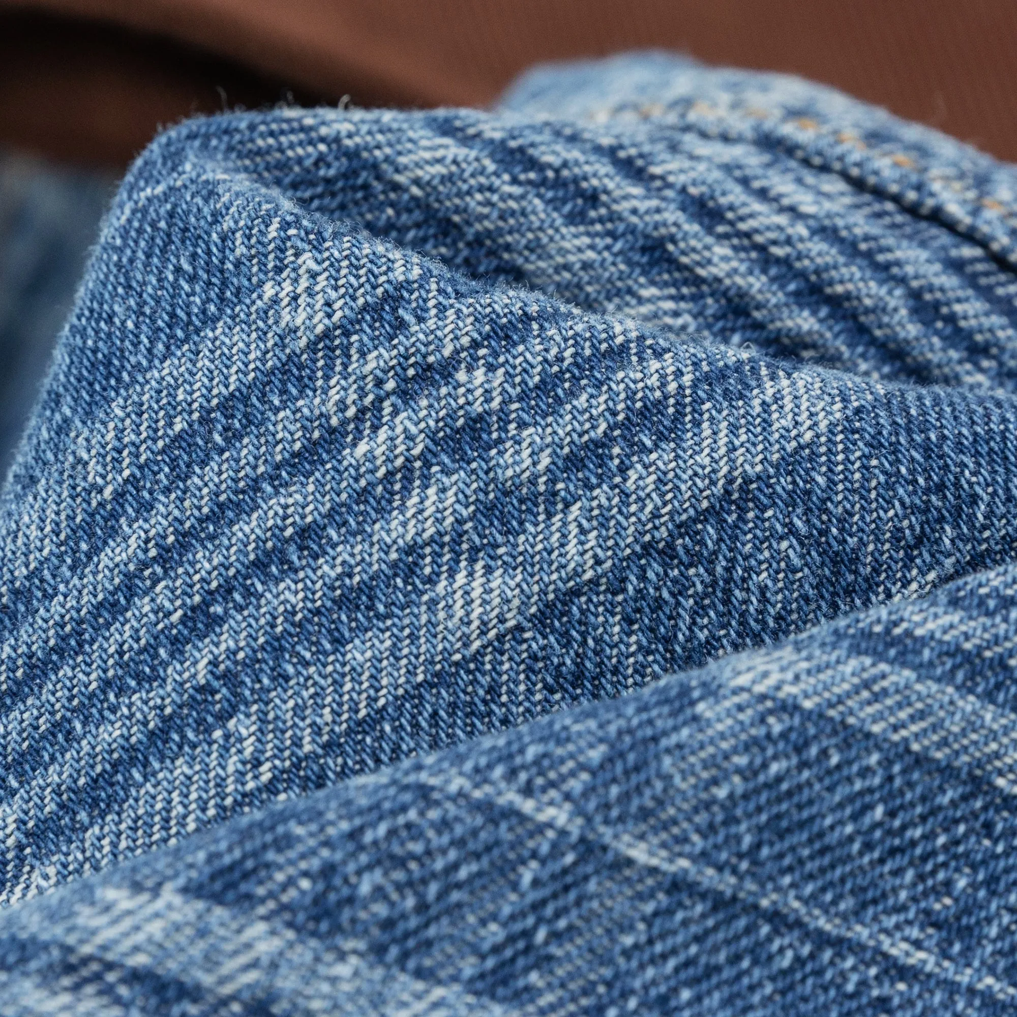 Vintage Check Puffy Short Sleeve Denim Jacket