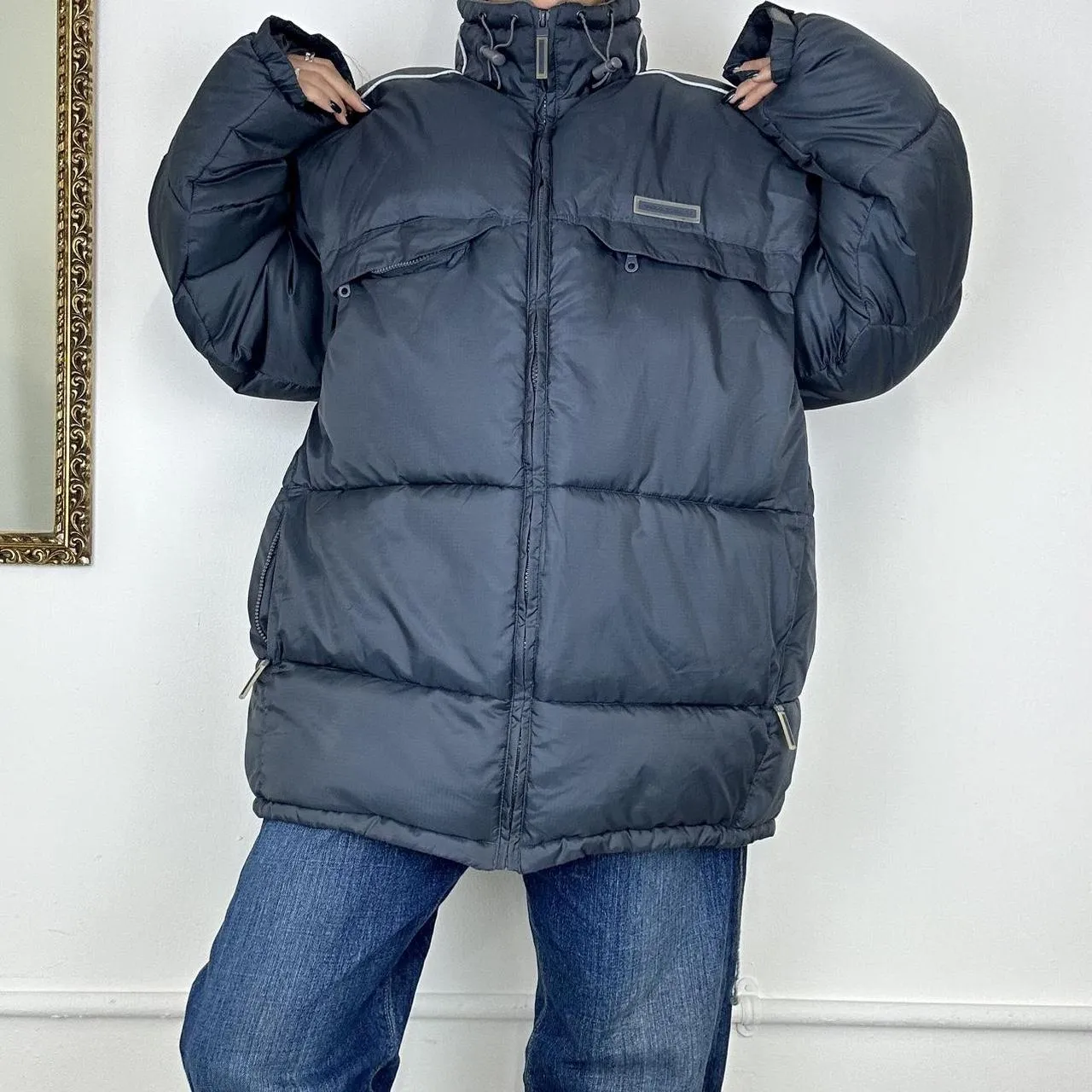 vintage navy puffer jacket