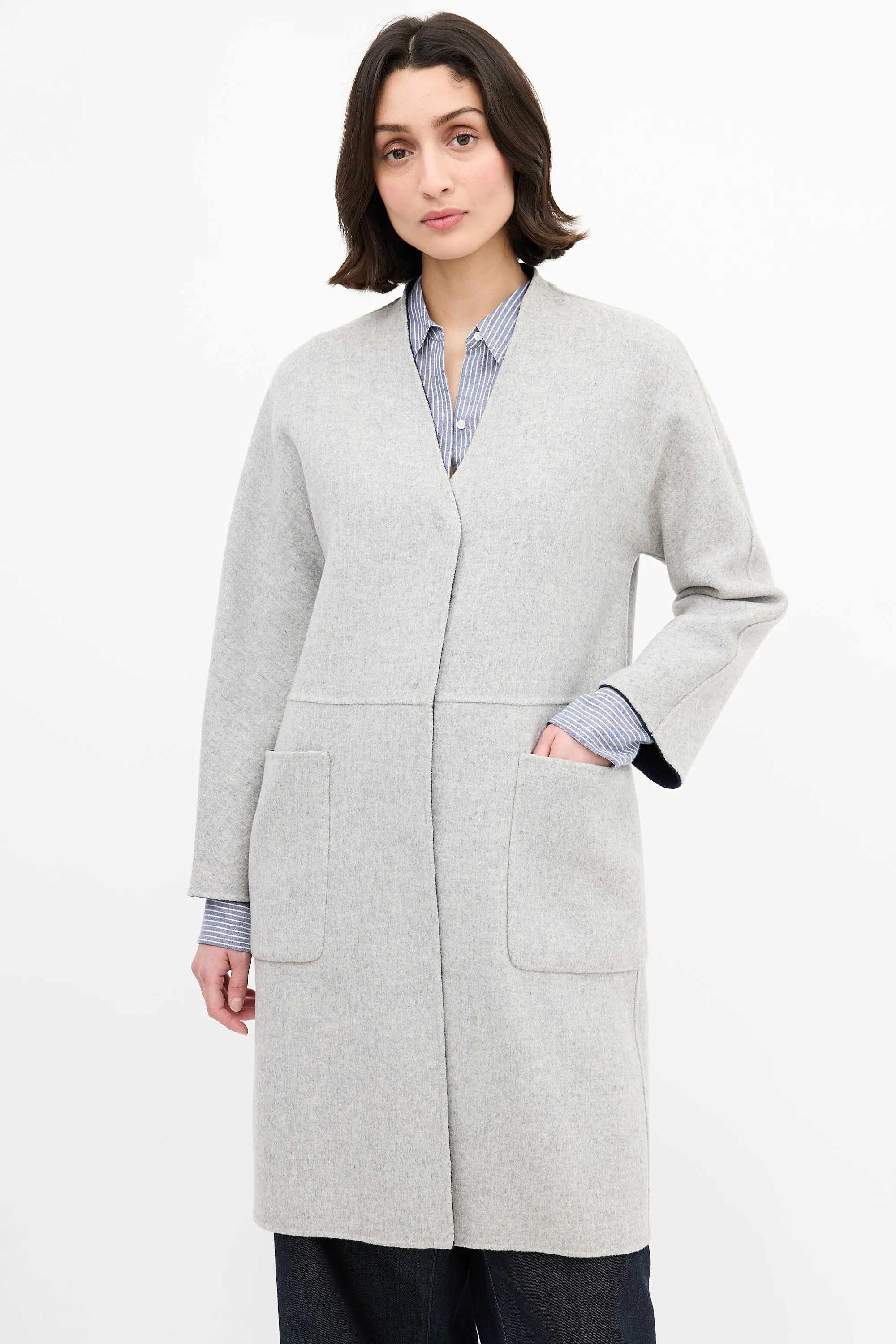 Weekend Navy & Heather Grey Wool Reversible Coat