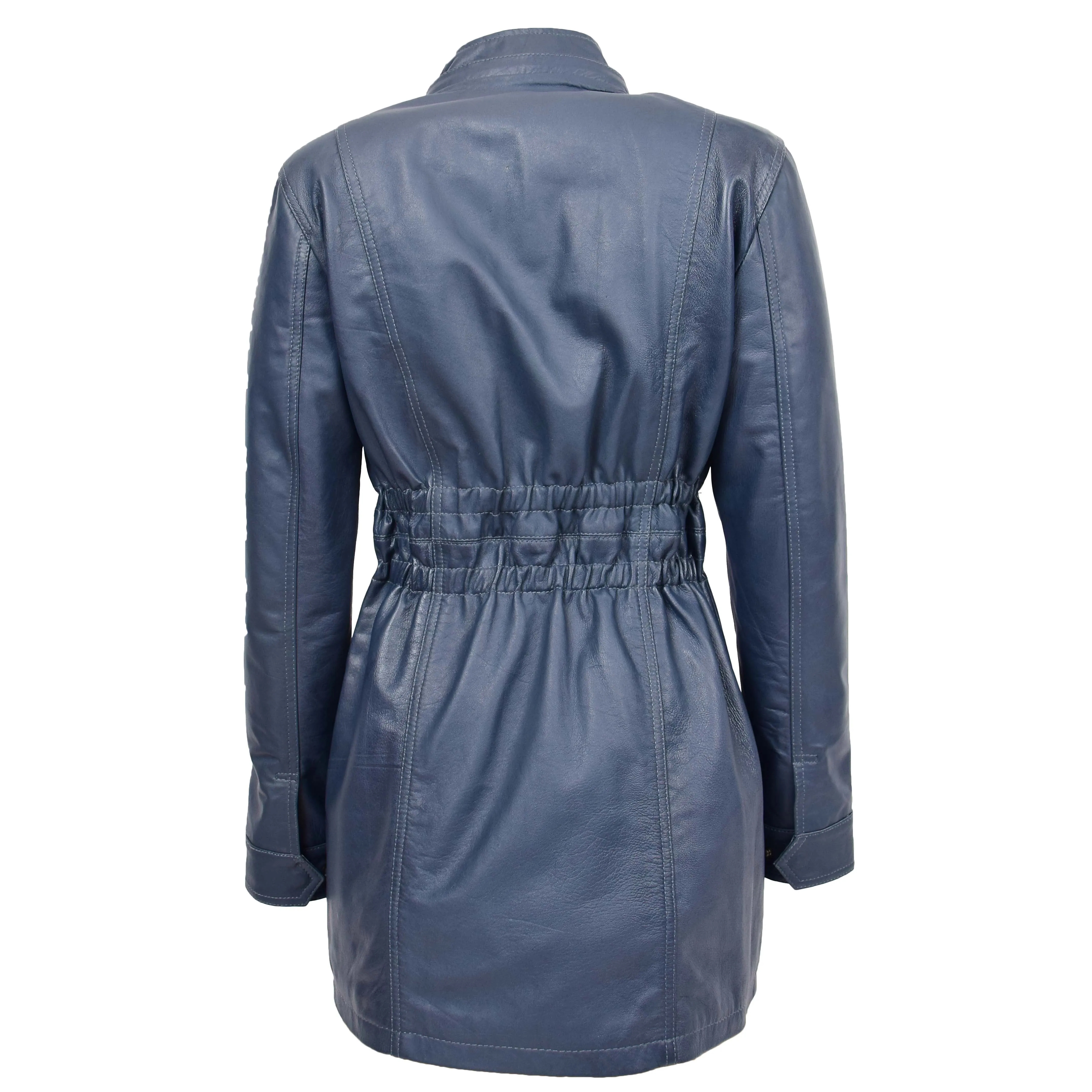 Womens Detachable Hoodie Leather Coat Kathy Blue